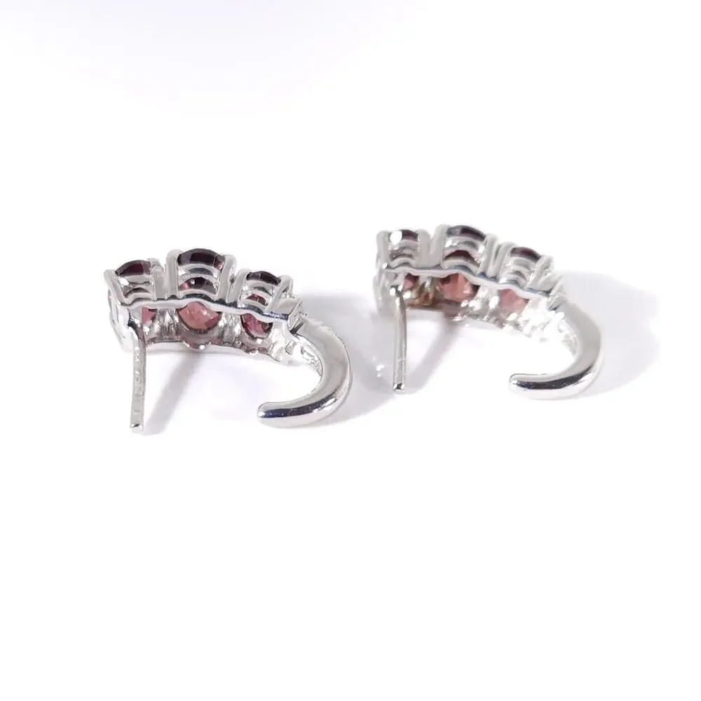 Raspberry Zircon J-Hoop Earrings Platinum over Sterling Silver